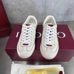 Gucci White Sneakers with Red and Green Accents